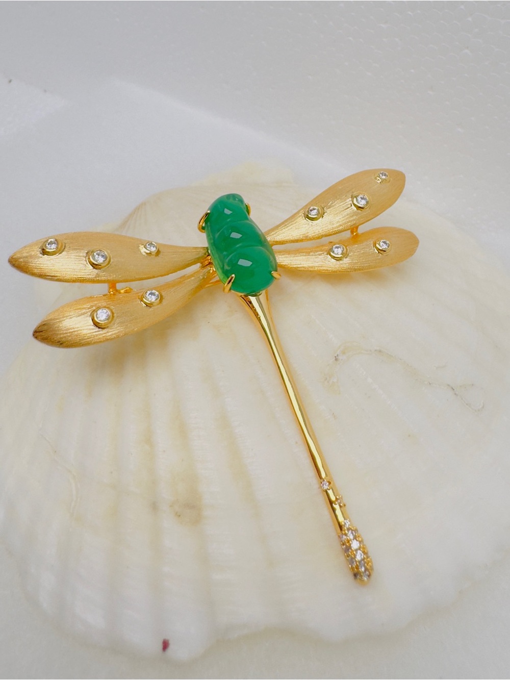 Gold & Green Dragonfly Brooch Pin - Elegant Women’s Jewelry